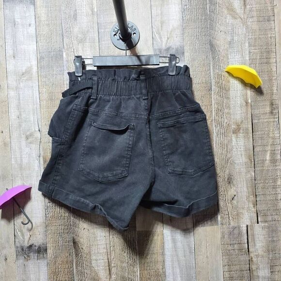 5/$25 Bershka Black Denim Paperbag Shorts - Picture 2 of 4